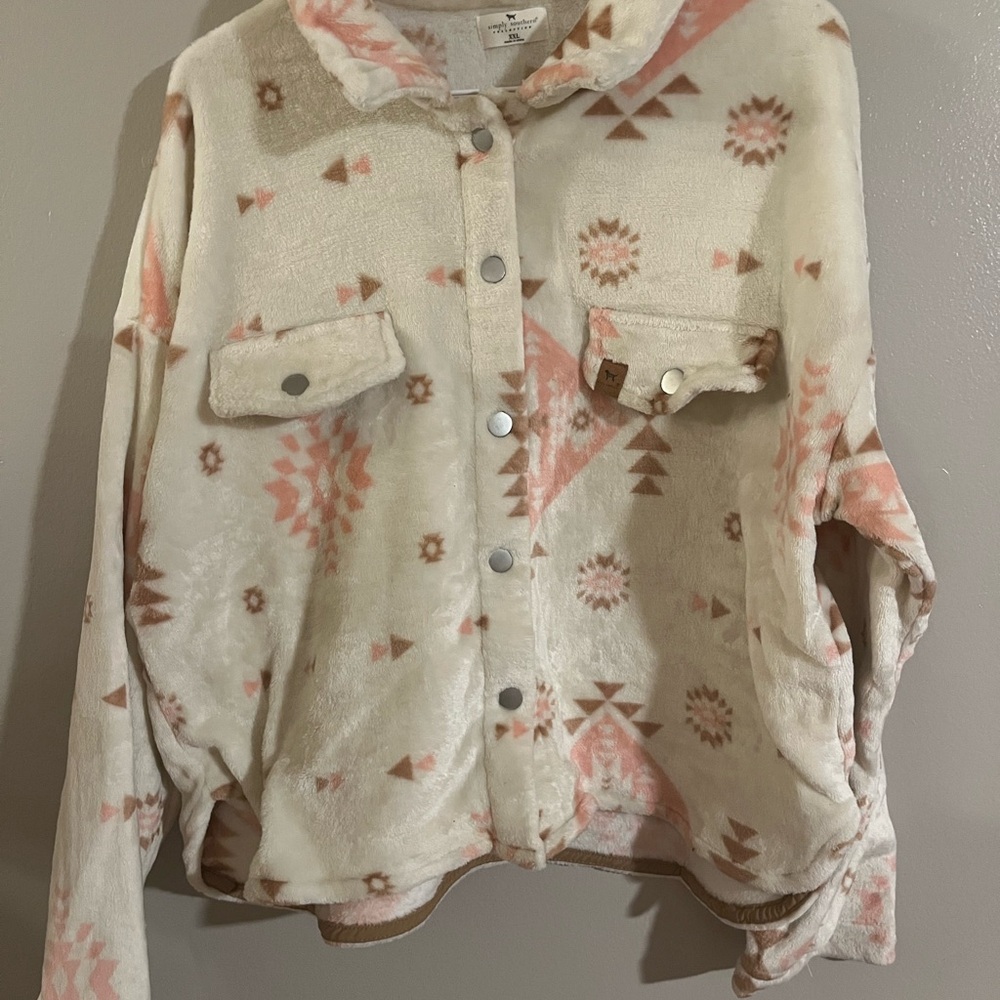 Simply Southern Cream and Pink Teddy Jacket